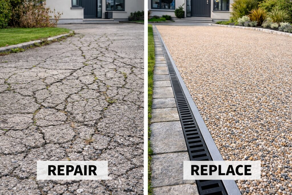 driveway repair vs replace dun Laoghaire